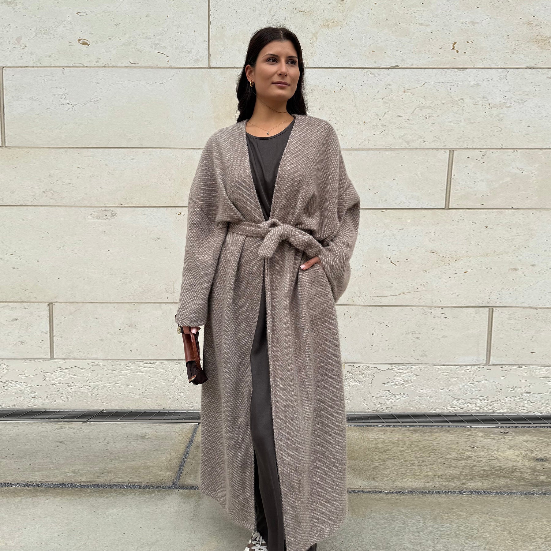 LR1125  Thick Winter Abaya Cardigan with Belt