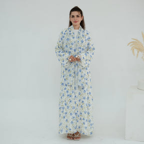 LR1067  Printed Chiffon Lined Open Abaya + Hijab Set