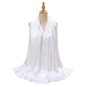 YW305  Malaysia new imitation silk smooth satin long scarf shawl pleated satin grab head covering scarf lady