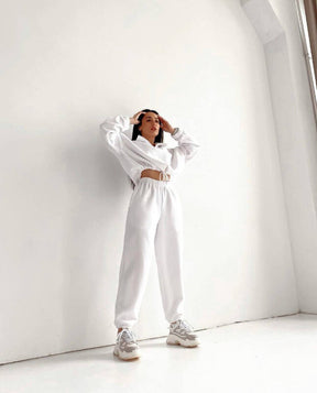 PP5972 Spring Autumn Plain Loose Zip Up Stand Collar Sweatsuit 2-Piece Set Abaya