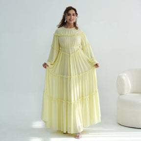 LR1161  Long Sleeve Tiered Ruffle Double Layer Dress