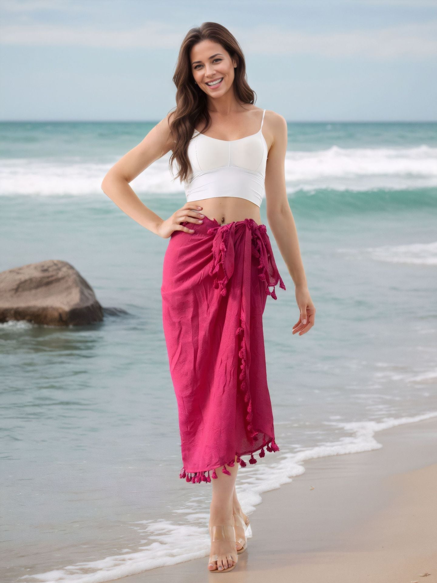 SL31  Half-length tassel shawl sun protection wrap skirt