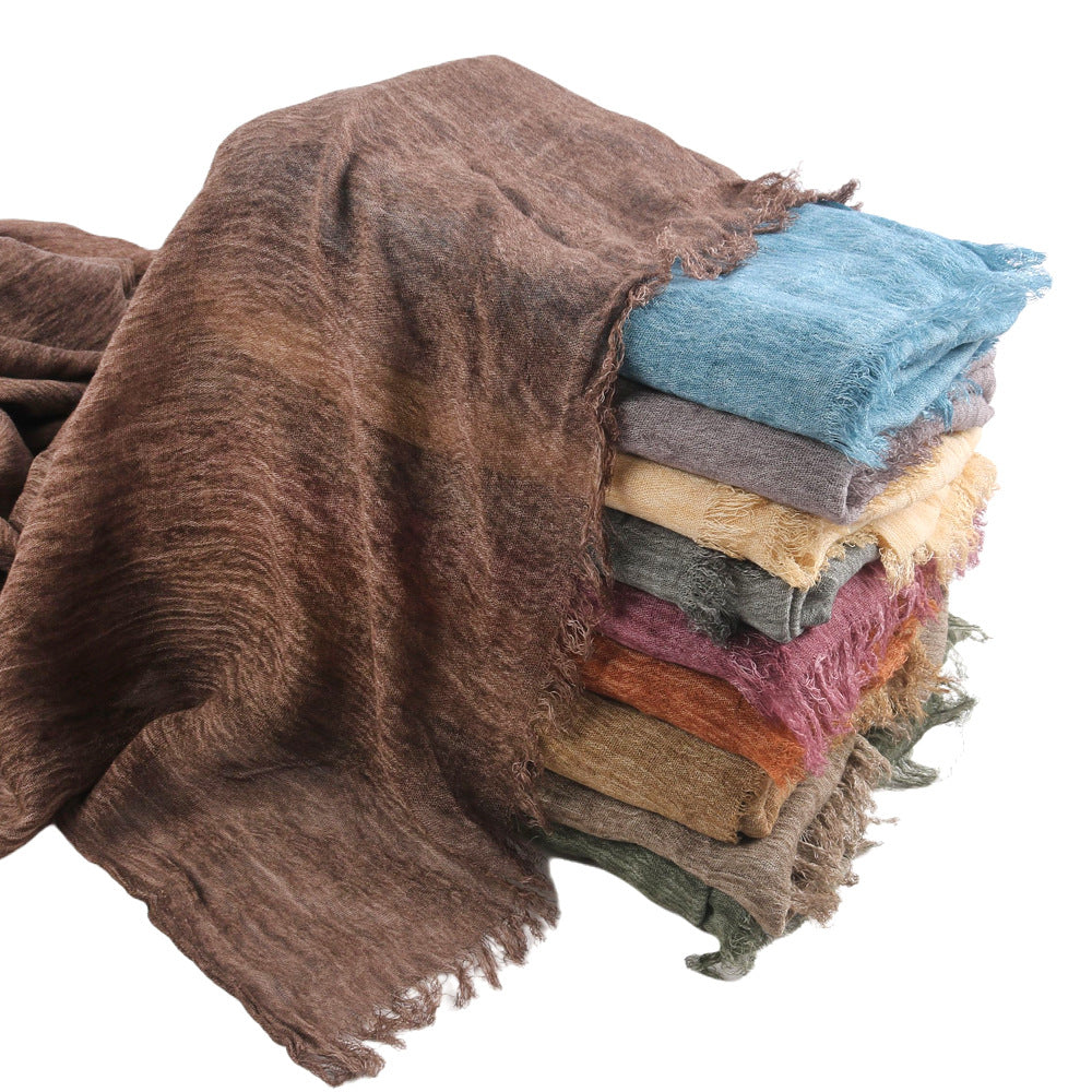 WJ070  Crinkled Rayon Scarf, Finished with Side Fringe