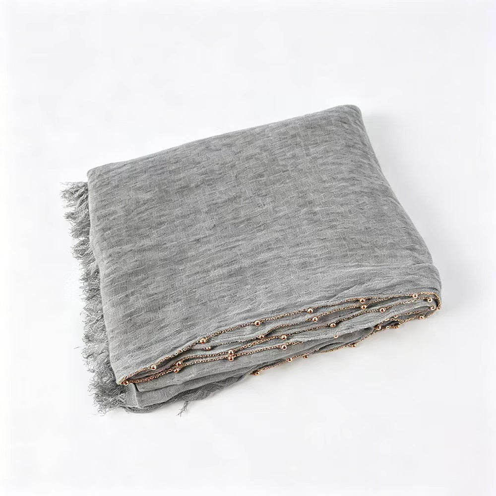 YC011  Plain Crinkle Rayon Handcrafted Chain Hijab- MOQ:10pcs