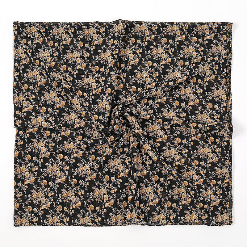 YW347  115*115CM Large Size Floral Pearl Chiffon Printed Square Scarf