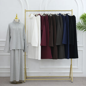 LR1127  Casual Loose Zipper Collar Top and Skirt 2-Piece Set