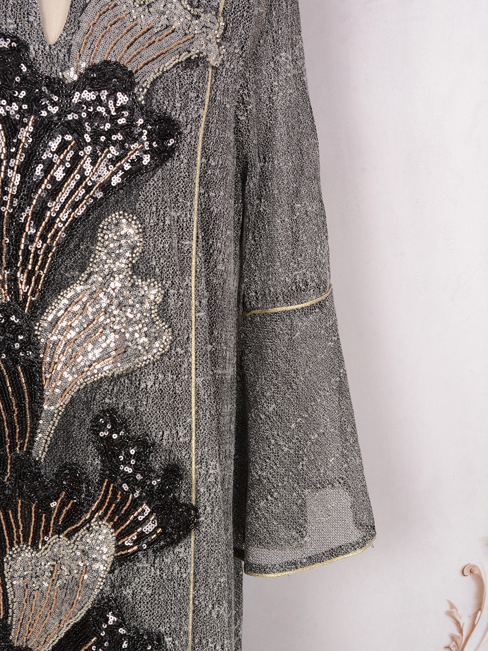 MT557  Stand Collar Sequin Beaded Embroidered Luxury Dress