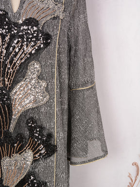 MT557  Stand Collar Sequin Beaded Embroidered Luxury Dress