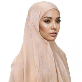 MSL355  Adjustable Cotton Jersey Muslim Cap+Island Satin Crepe Long Scarf