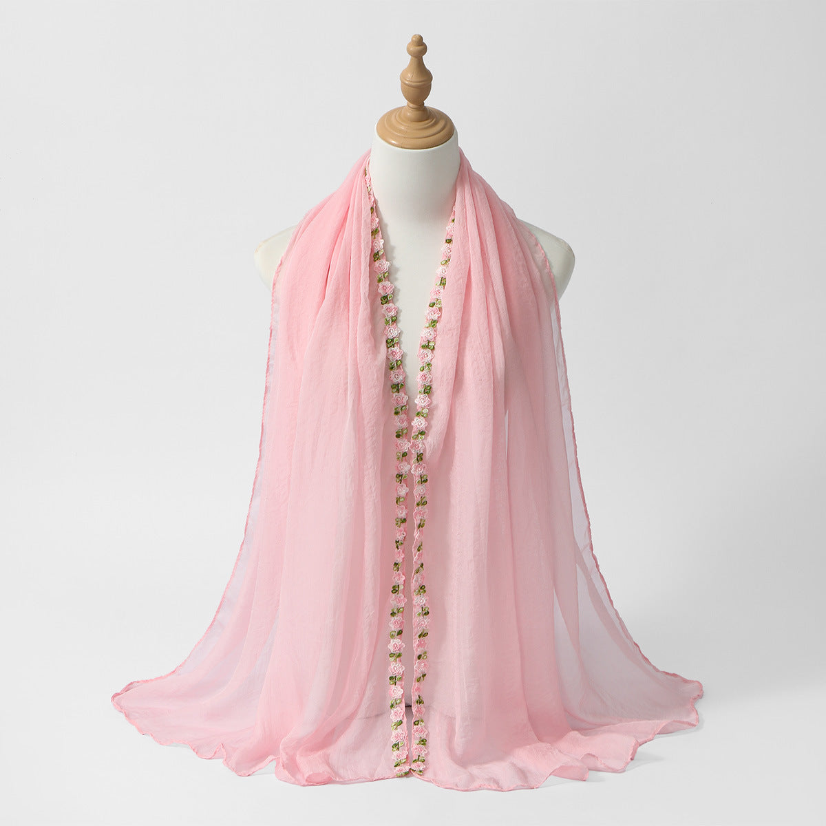 SW141  Plain Chiffon Rose Embroidered Hijab
