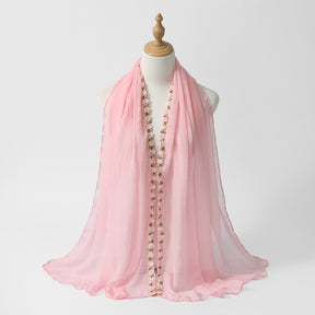 SW141  Plain Chiffon Rose Embroidered Hijab