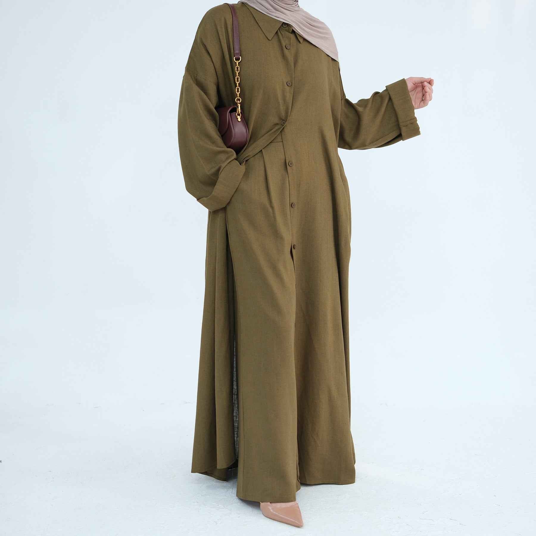 LR924  Plain Linen-Cotton Abaya Set