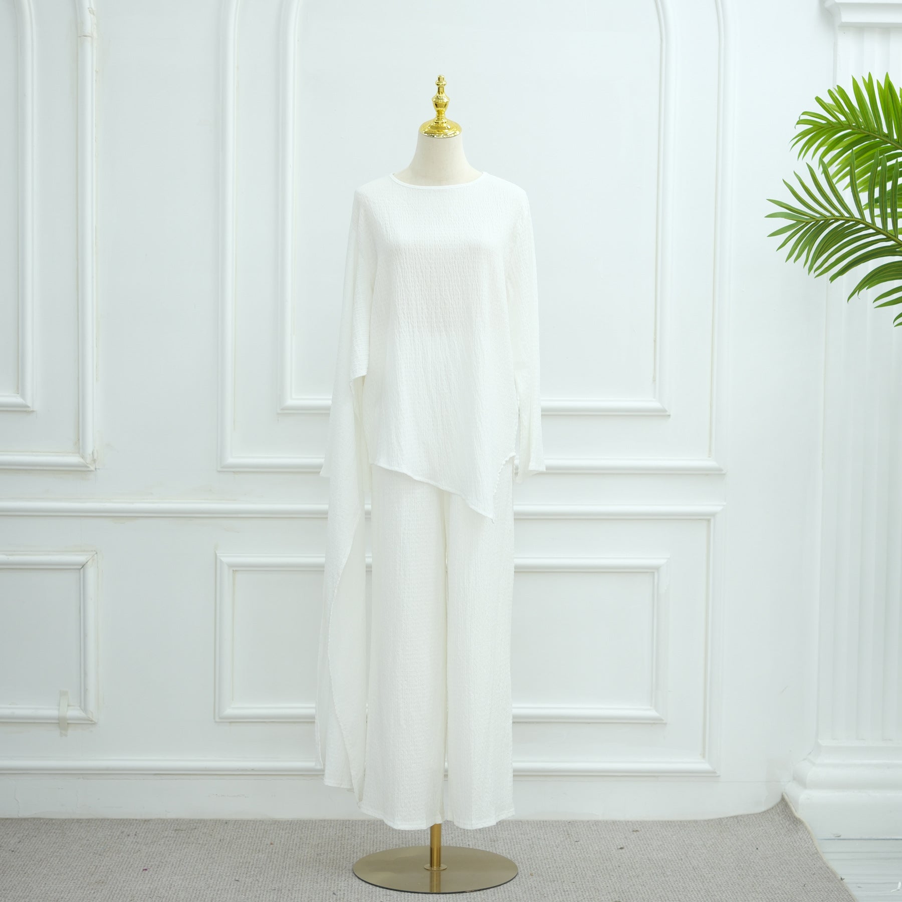 LR1034  Women's Plain Button Cardigan & Pants Two-Piece Set