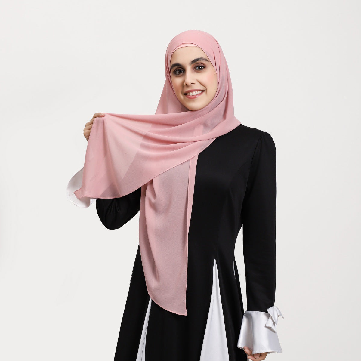 YZ317  Plain Pearl Chiffon Hijab with Built-in Magnetic Closure