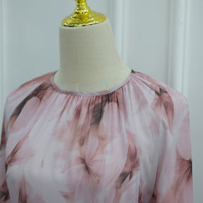 LR1338  Printed Double-Layer Chiffon Flare Sleeve Dress