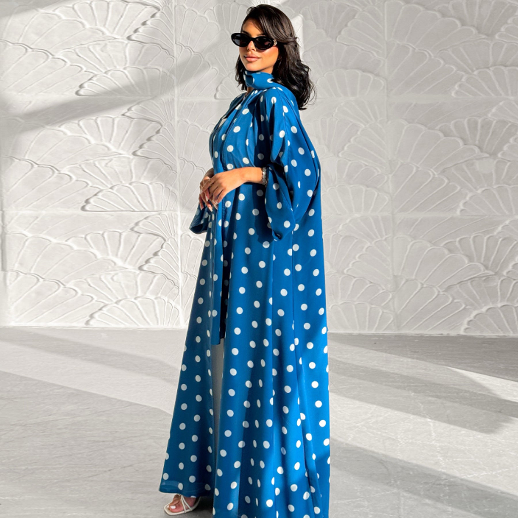 LR1119  Women's Vibrant Polka Dot Cardigan & Hijab 2-Piece Set