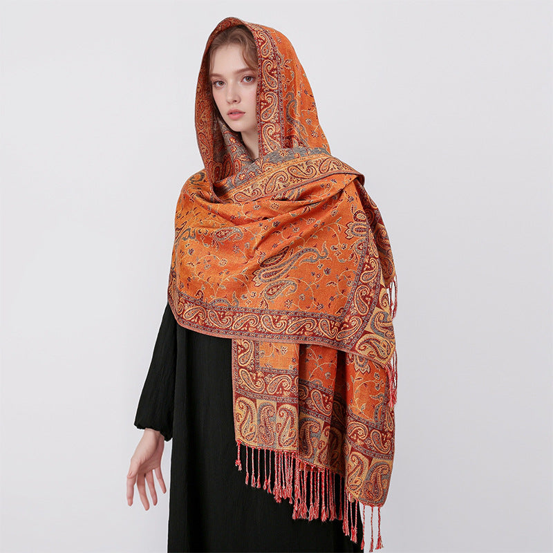 MY01 Cashmere Shawl Women's Scarf Cashew Jacquard