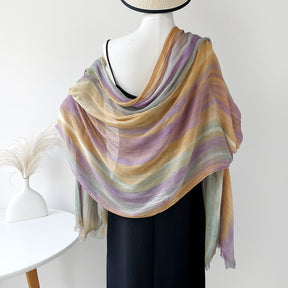 SS007  Gradient Rainbow Collection Short Tassel Crinkled Hijab