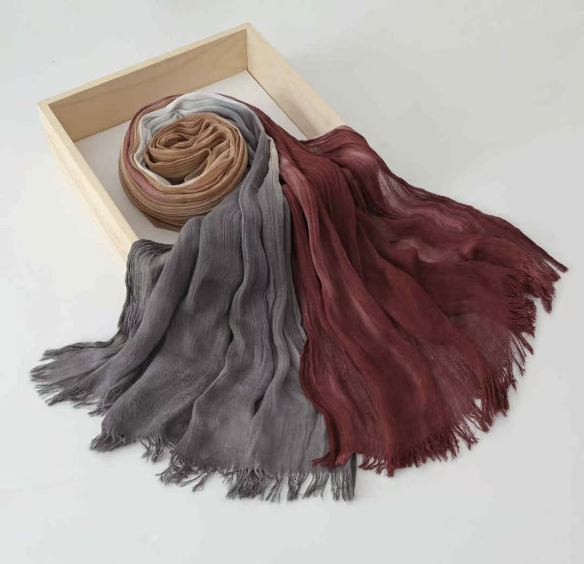 SS009  Modal Tie-Dye Oil Painting Style Two-End Fringed Crinkled Hijab