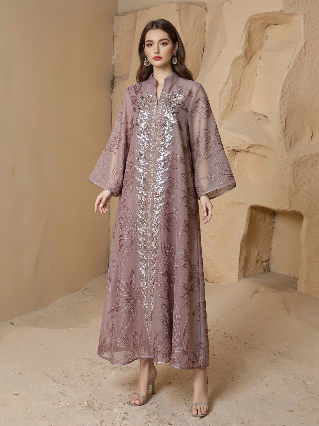 SMT169  Mesh dress with full embroidery