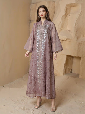 SMT169  Mesh dress with full embroidery