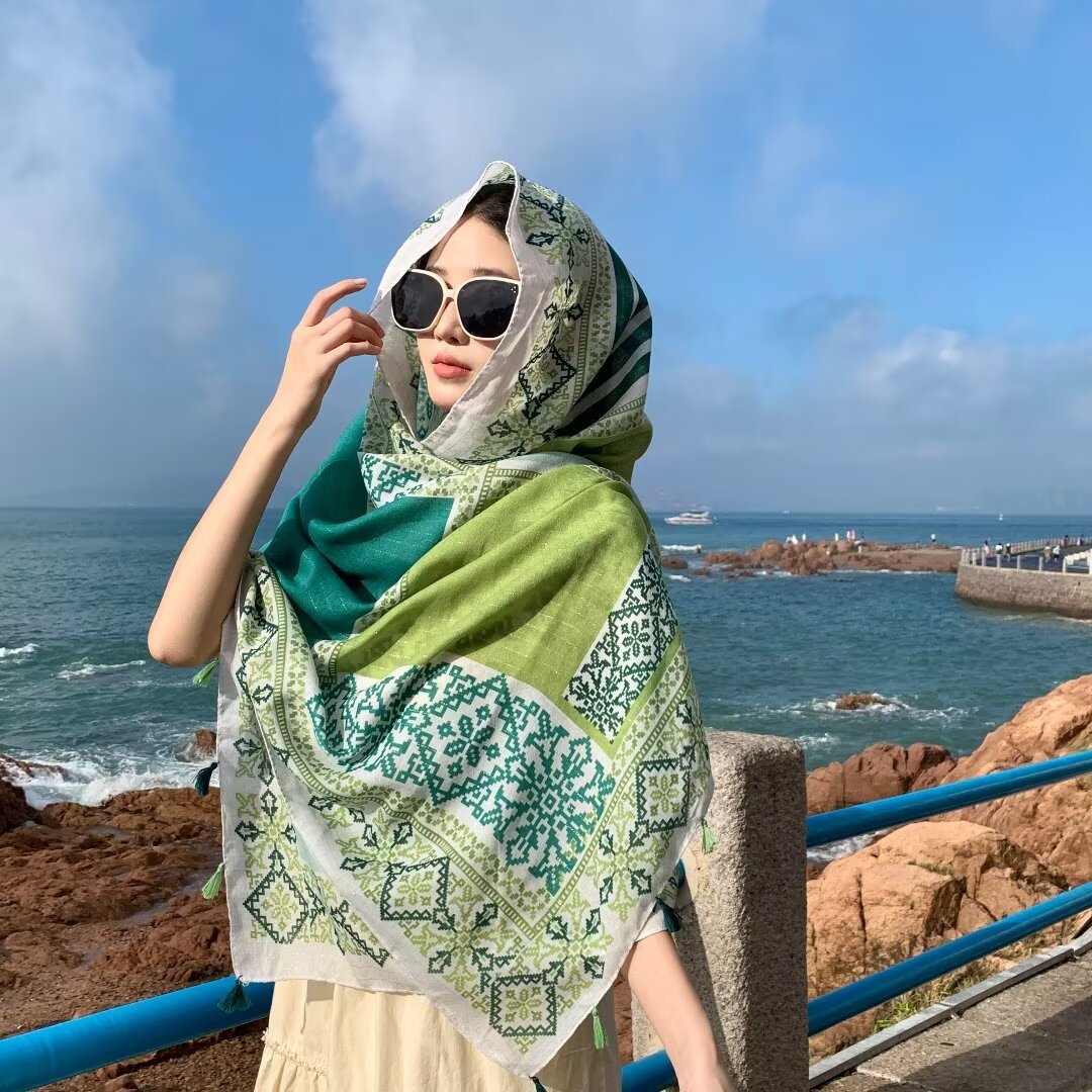 MYYJ-09  Silver silk scarf printed scarf handmade scarf