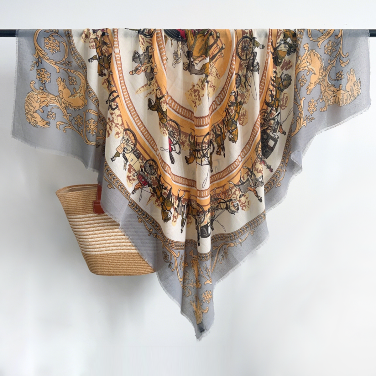 YHL001 130*130cm Polyester Fringed Large Square Scarf