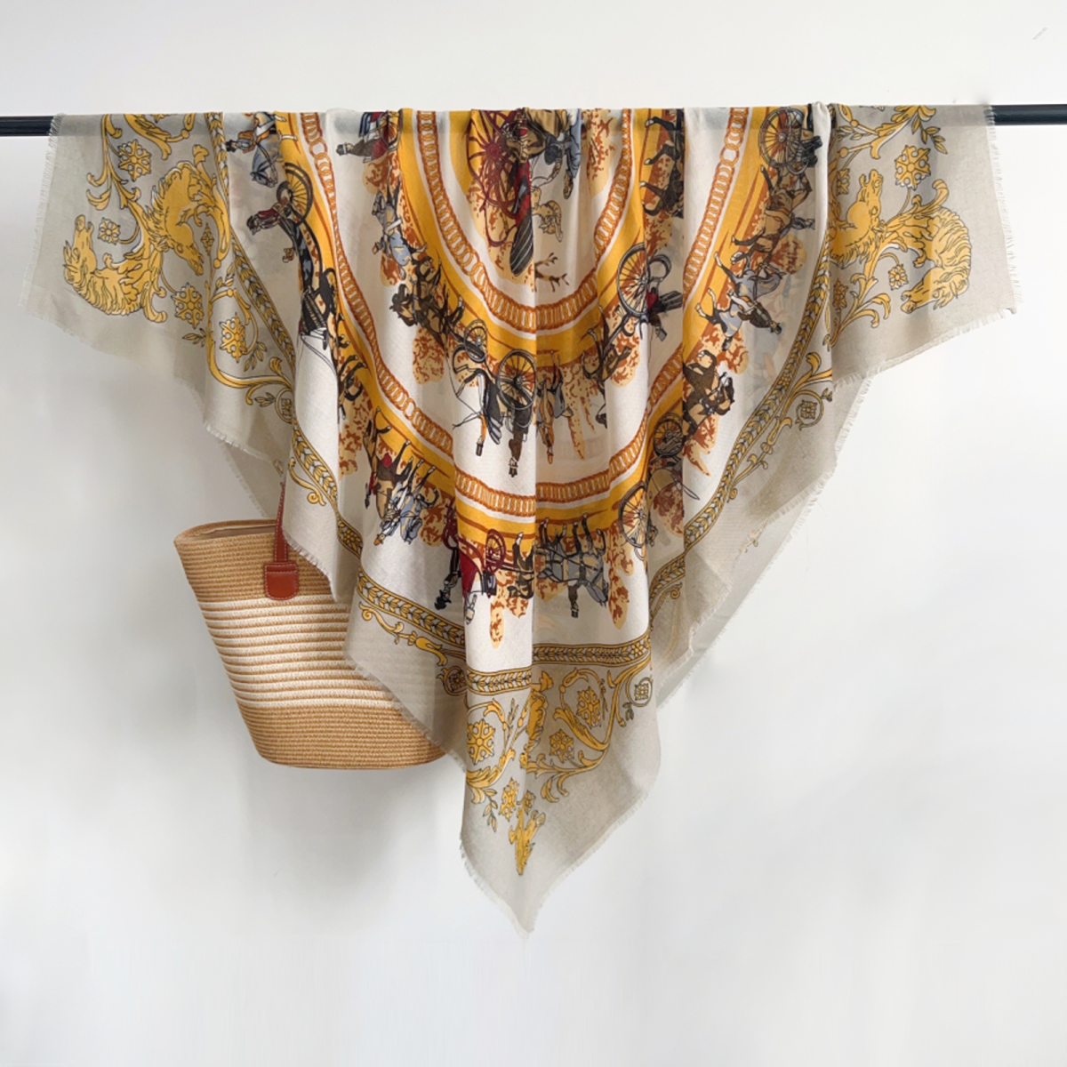 YHL001 130*130cm Polyester Fringed Large Square Scarf