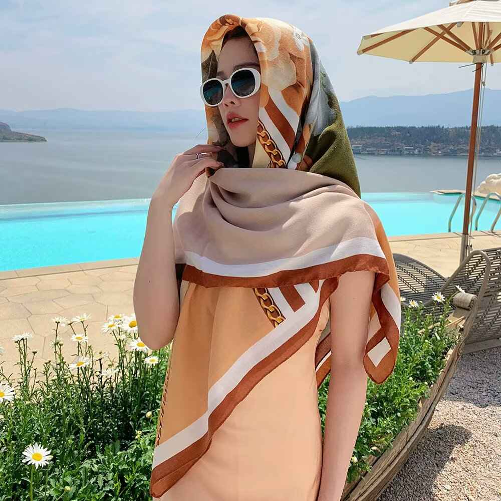 130FJ-2  130*130cm Floral Large Square Scarf