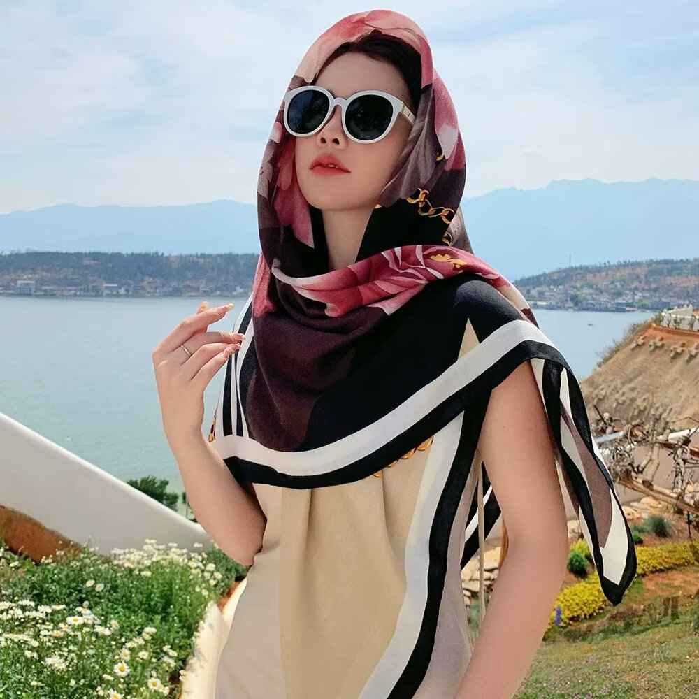 130FJ-2  130*130cm Floral Large Square Scarf