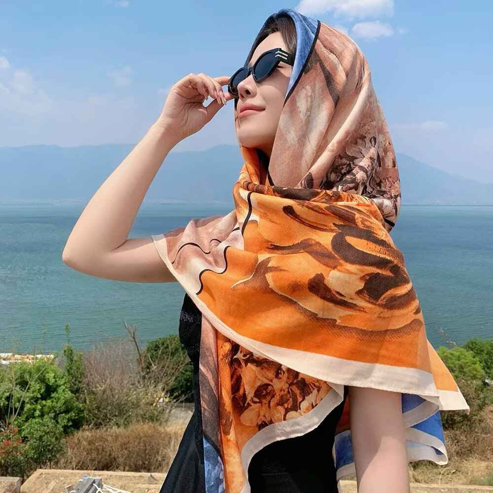 130FJ-2  130*130cm Floral Large Square Scarf