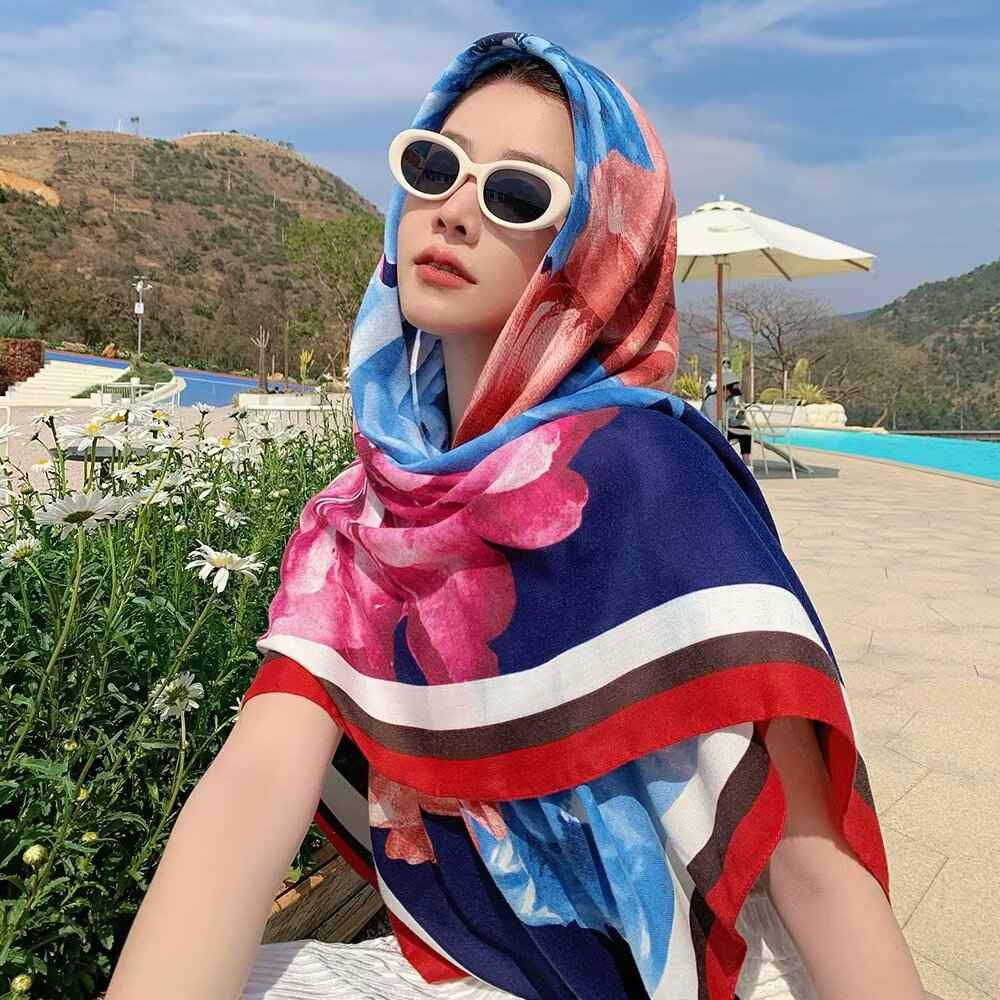 130FJ-2  130*130cm Floral Large Square Scarf