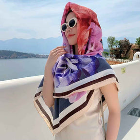 130FJ-2  130*130cm Floral Large Square Scarf