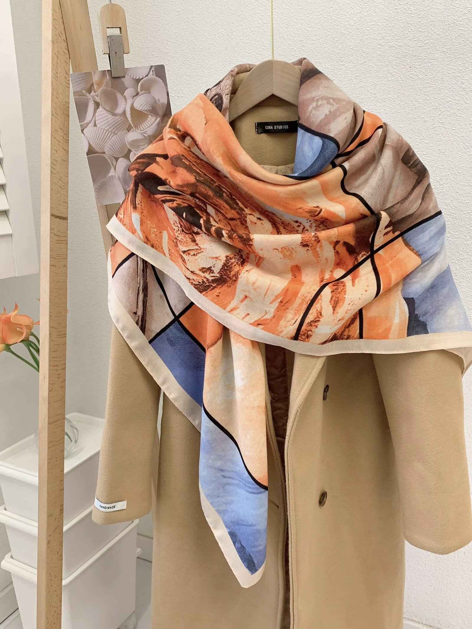 130FJ-2  130*130cm Floral Large Square Scarf