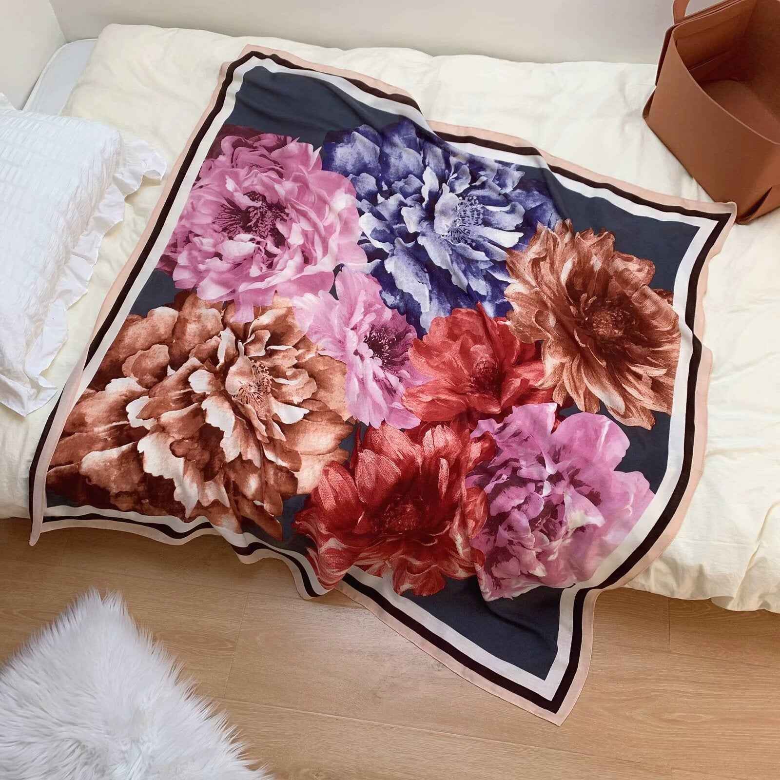 130FJ-2  130*130cm Floral Large Square Scarf