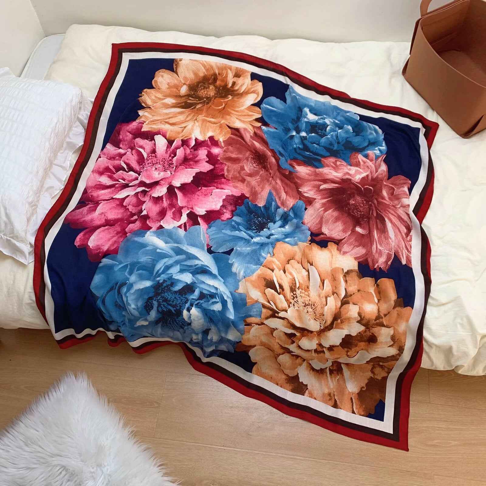 130FJ-2  130*130cm Floral Large Square Scarf