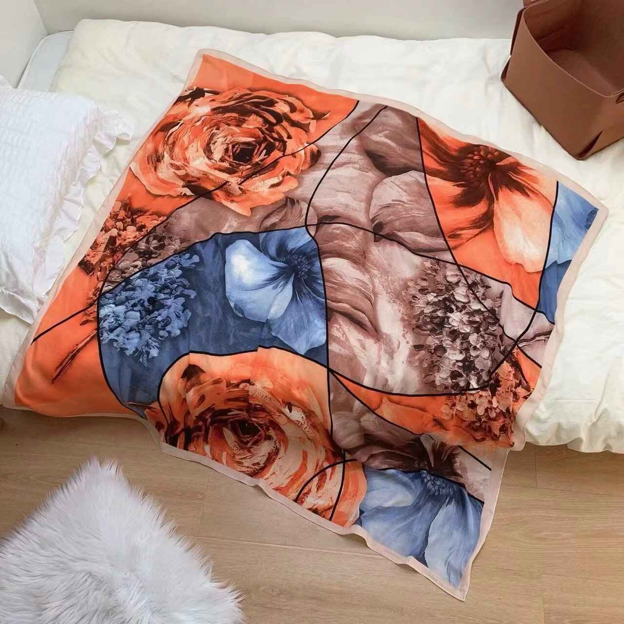 130FJ-2  130*130cm Floral Large Square Scarf