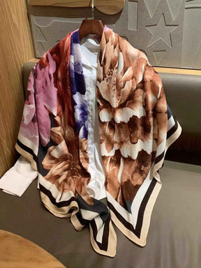 130FJ-2  130*130cm Floral Large Square Scarf