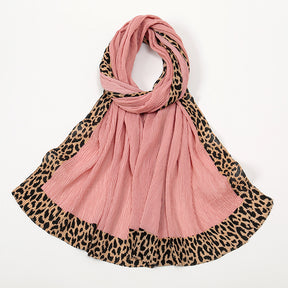 VS773 Hot sale new style leopard wrinkle polyester long scarf solid color headscarf