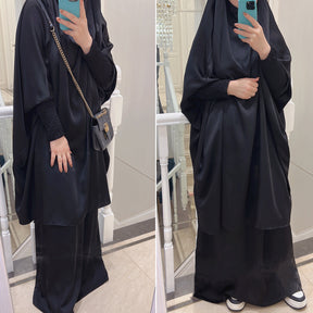 LR618  Plain Flared Abaya Dress Set - Casual Everyday Wear