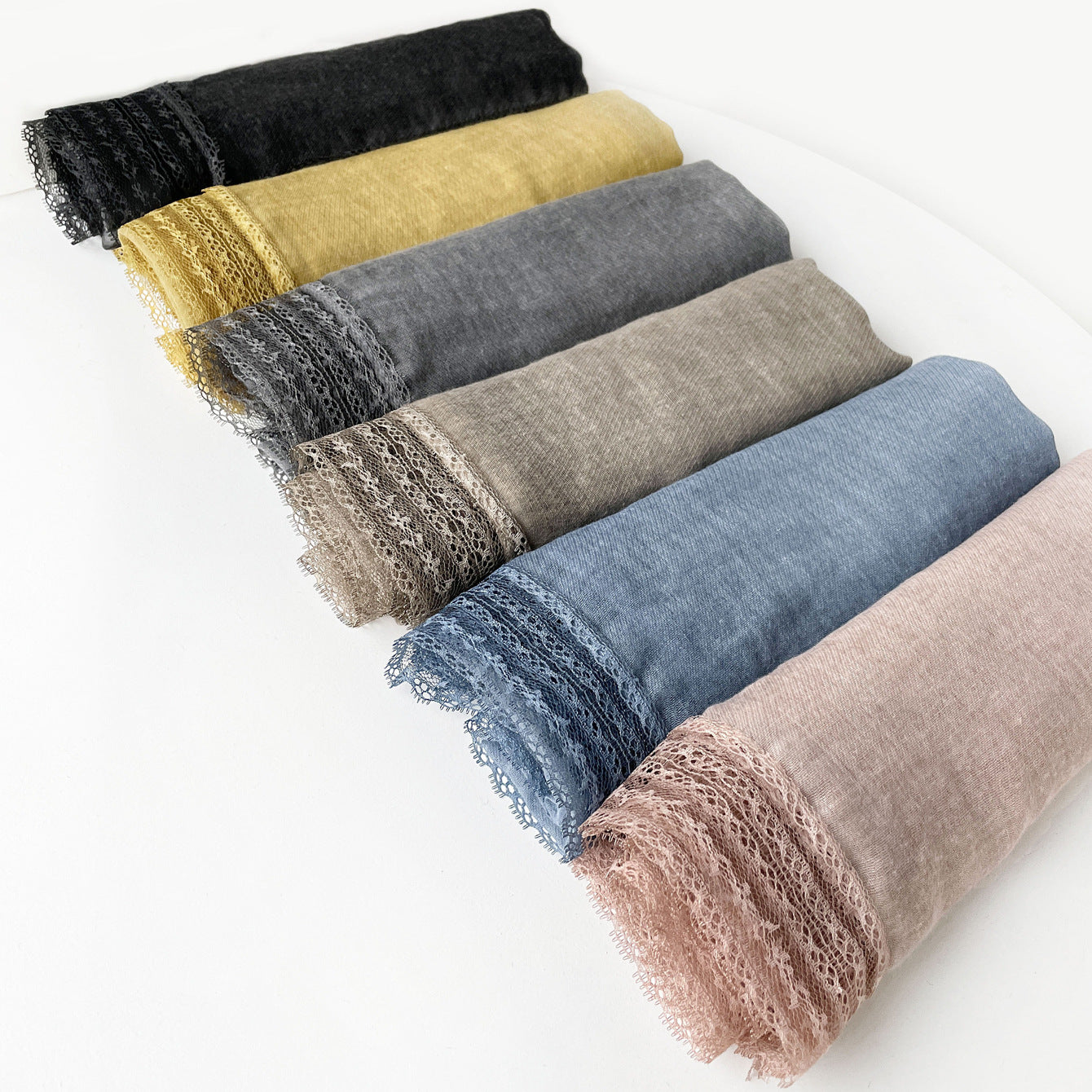 SS006  Plain Lightweight Lace Trim Polyester-Cotton Square Scarf