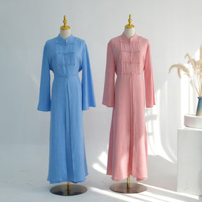 LR1124  Plain Solid Polyester Tie-Front Open Abaya Cardigan + Inner 2-Piece Set
