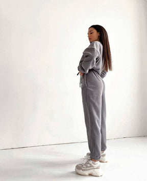 PP5972 Spring Autumn Plain Loose Zip Up Stand Collar Sweatsuit 2-Piece Set Abaya