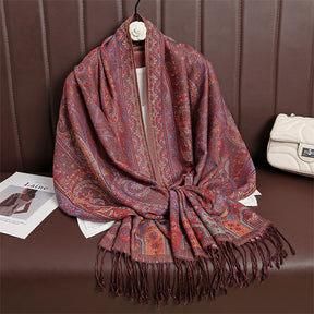 MY30 New Colorful Cotton Cashew Jacquard Tassel Scarf