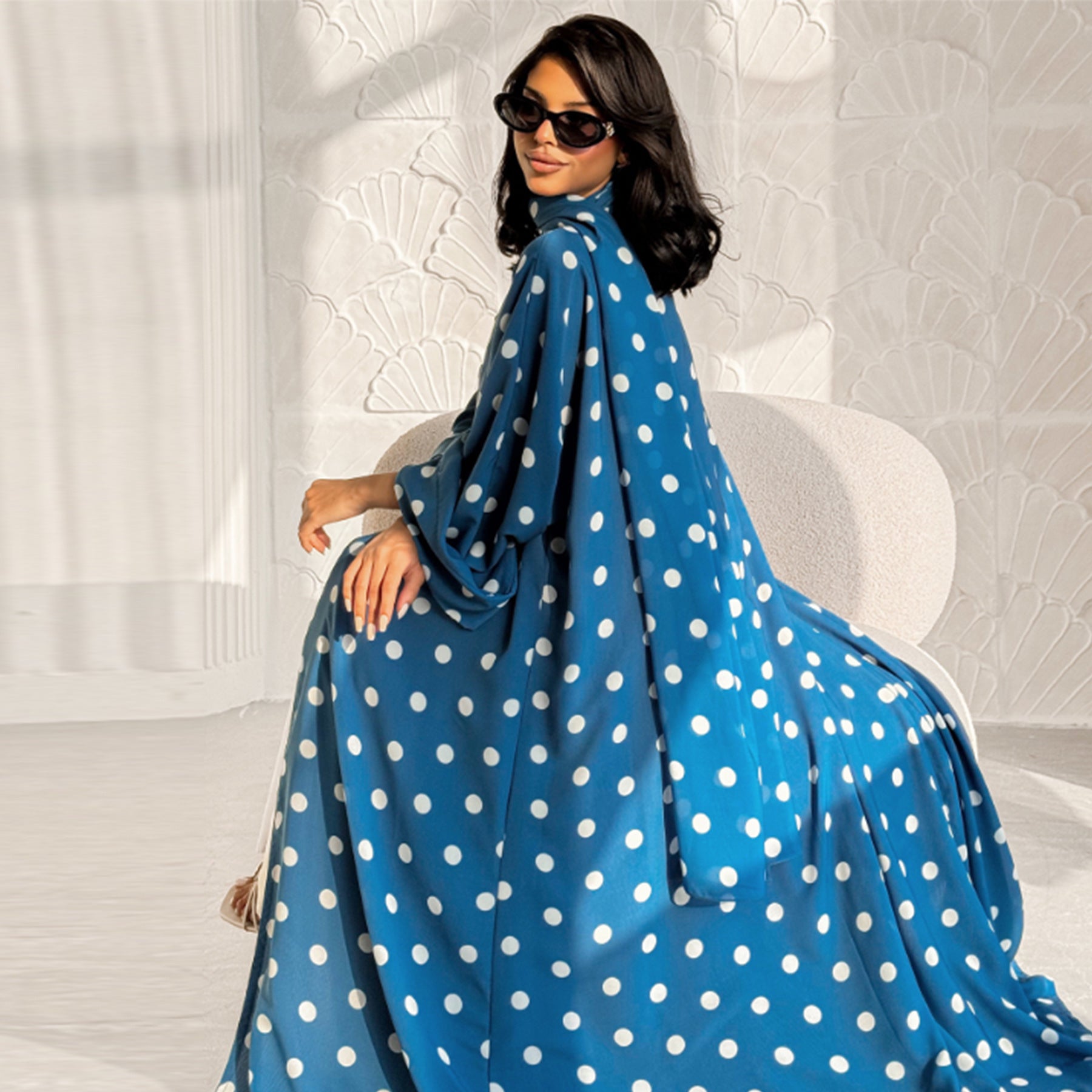 LR1119  Women's Vibrant Polka Dot Cardigan & Hijab 2-Piece Set