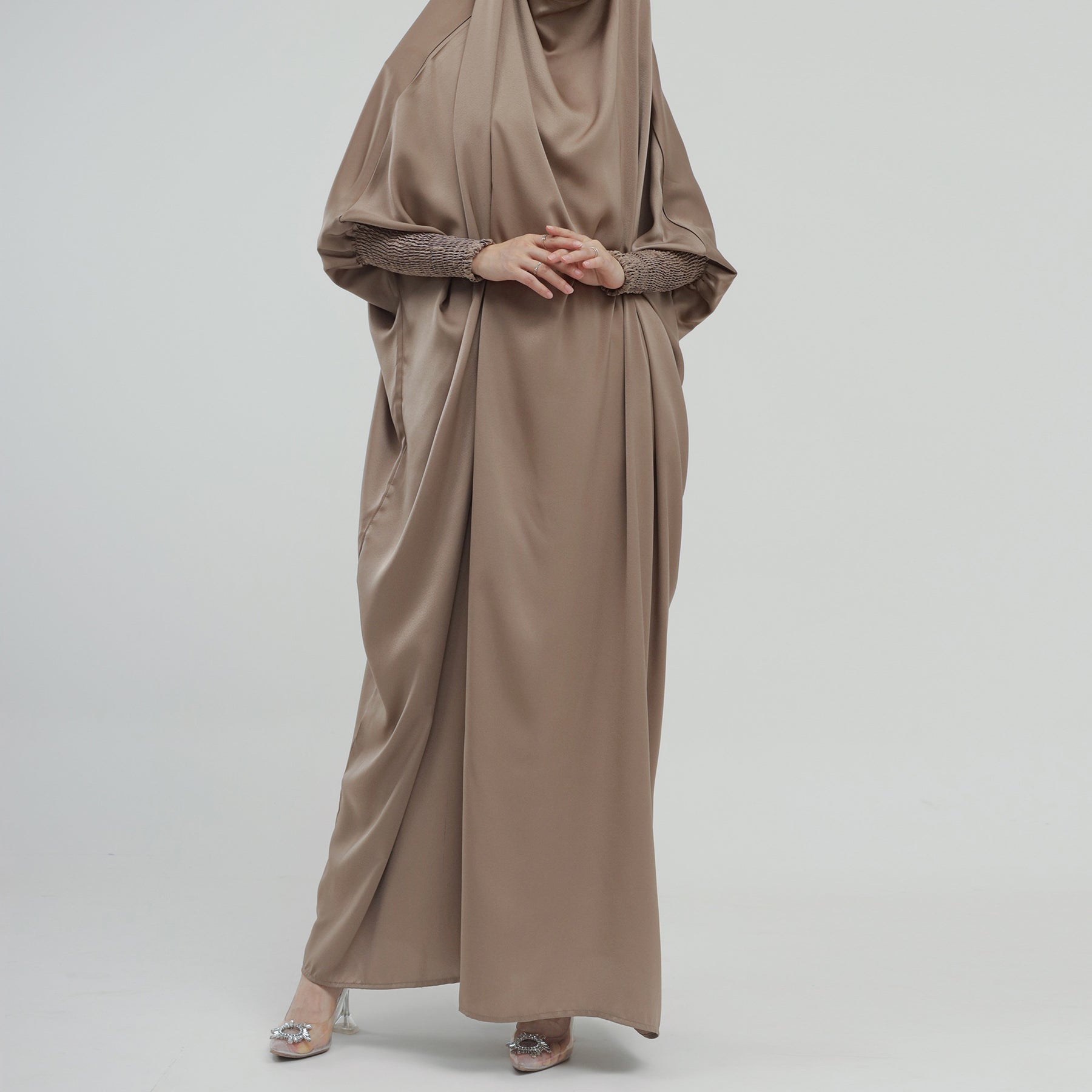LR484   Plain plus size hijab-integrated dress