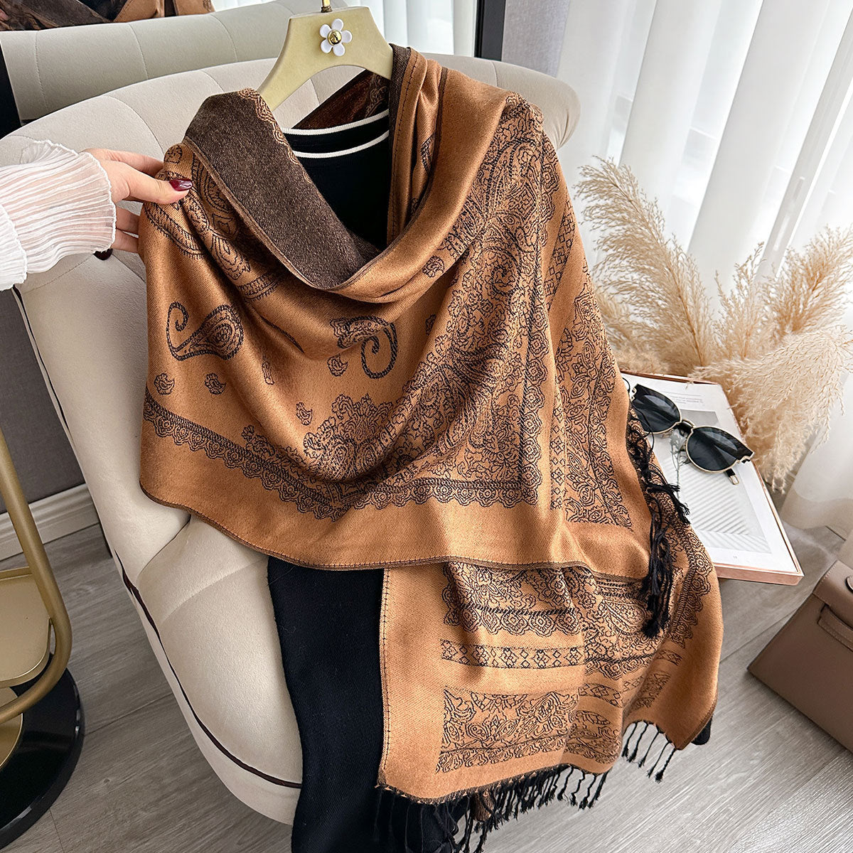 ZM001  Cashew Print Faux Cashmere Double-Sided Autumn Winter Scarf