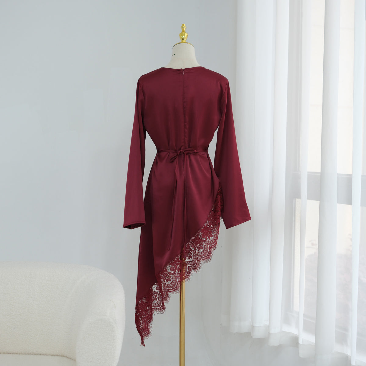 LR1180&LR1185  Back-Tie Waist-Cinched Viscose Long Sleeve Top + Skirt Set-Skirt Set - Mix & Match Set