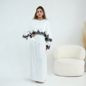 LR1178  Lace-Trim Polyester Top with Shawl & Skirt Set - Sold Separately