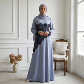LR1174  Plus size lace panel long sleeve waist-cinching dress